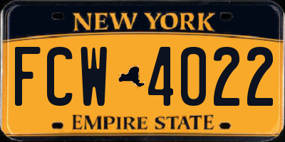 NY license plate FCW4022