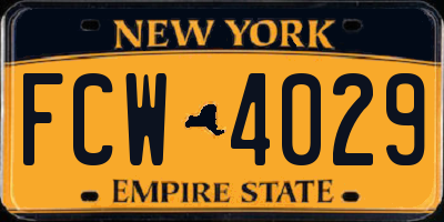 NY license plate FCW4029