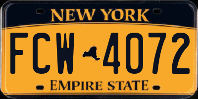 NY license plate FCW4072