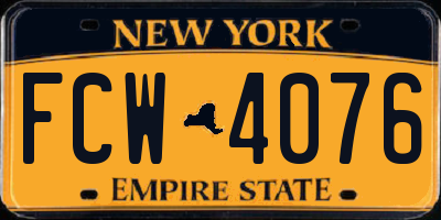 NY license plate FCW4076