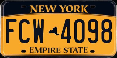 NY license plate FCW4098