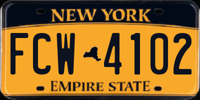 NY license plate FCW4102