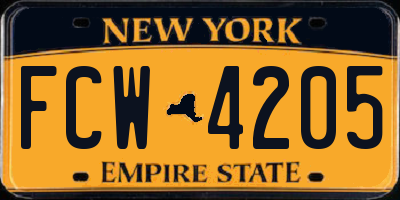 NY license plate FCW4205