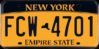 NY license plate FCW4701
