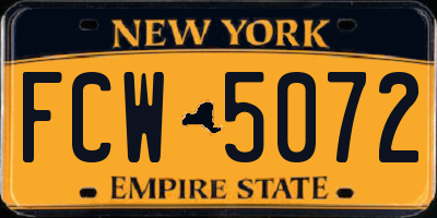 NY license plate FCW5072