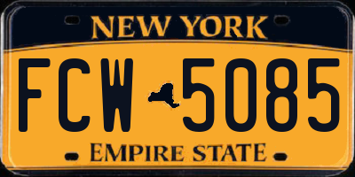 NY license plate FCW5085