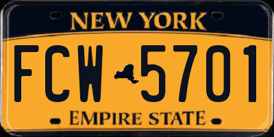 NY license plate FCW5701