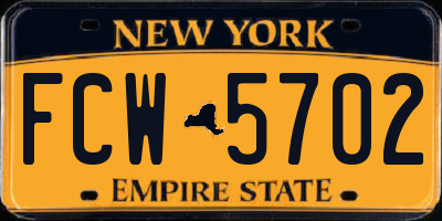 NY license plate FCW5702
