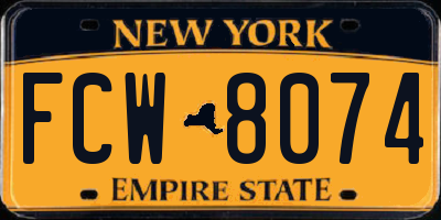 NY license plate FCW8074