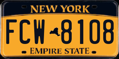NY license plate FCW8108