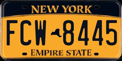 NY license plate FCW8445