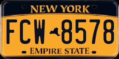 NY license plate FCW8578