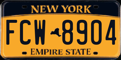 NY license plate FCW8904