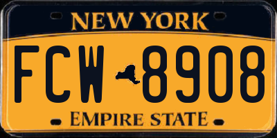 NY license plate FCW8908