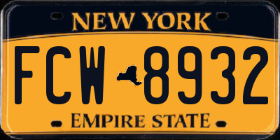 NY license plate FCW8932