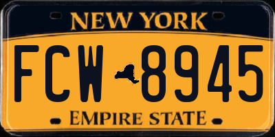 NY license plate FCW8945