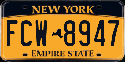 NY license plate FCW8947