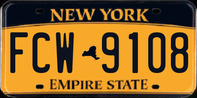 NY license plate FCW9108