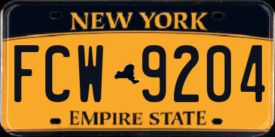 NY license plate FCW9204