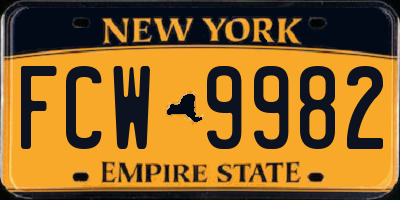 NY license plate FCW9982