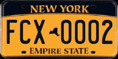 NY license plate FCX0002