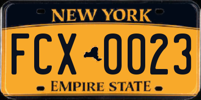 NY license plate FCX0023