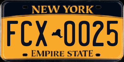 NY license plate FCX0025
