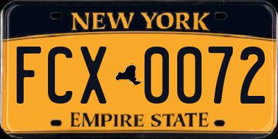 NY license plate FCX0072