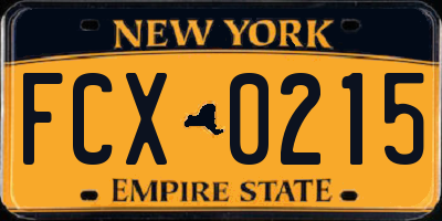 NY license plate FCX0215