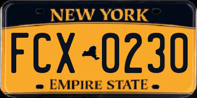 NY license plate FCX0230