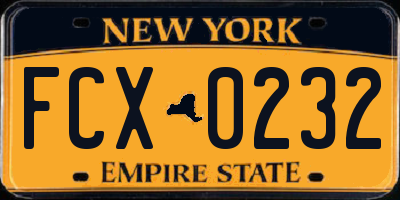 NY license plate FCX0232