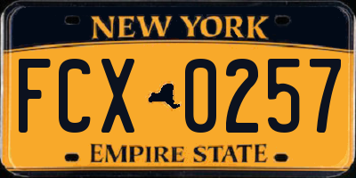 NY license plate FCX0257