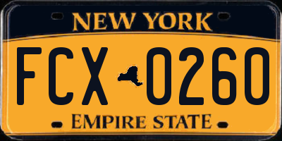 NY license plate FCX0260