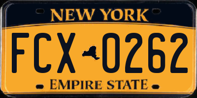 NY license plate FCX0262