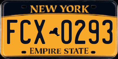 NY license plate FCX0293