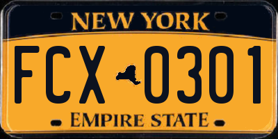 NY license plate FCX0301