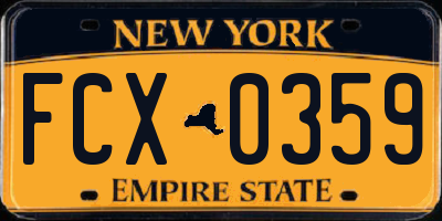 NY license plate FCX0359