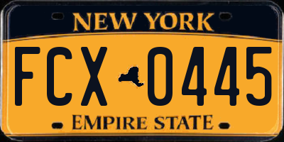 NY license plate FCX0445