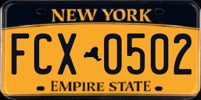 NY license plate FCX0502