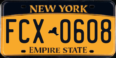 NY license plate FCX0608