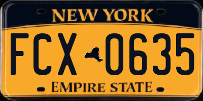 NY license plate FCX0635