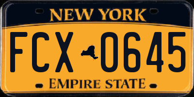 NY license plate FCX0645