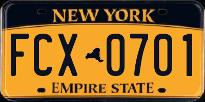 NY license plate FCX0701