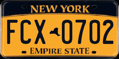NY license plate FCX0702