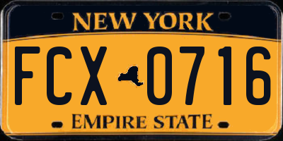NY license plate FCX0716
