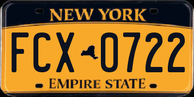 NY license plate FCX0722