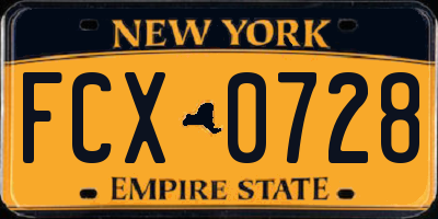NY license plate FCX0728