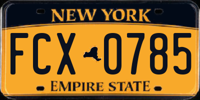 NY license plate FCX0785