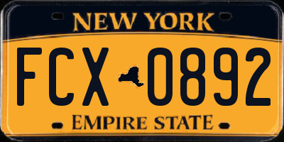 NY license plate FCX0892
