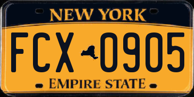 NY license plate FCX0905